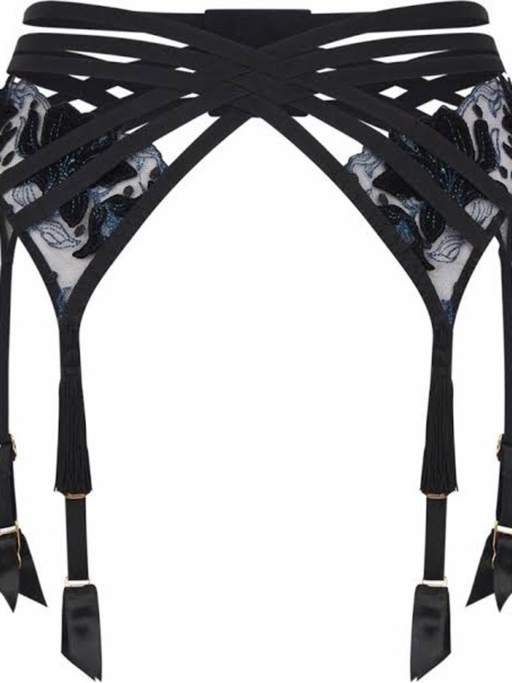 Agent Provocateur Adellah Black Strappy Embroidered Garter Belt